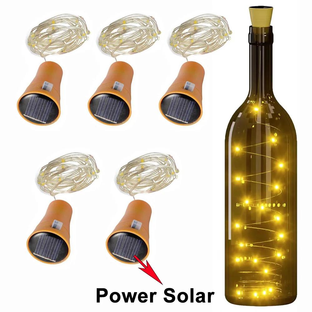 Solar 20LED Wine Bottle Lights Cork Shape Fairy Lights Garland Christmas Light Copper Wire Home Room Decoration Lamp
