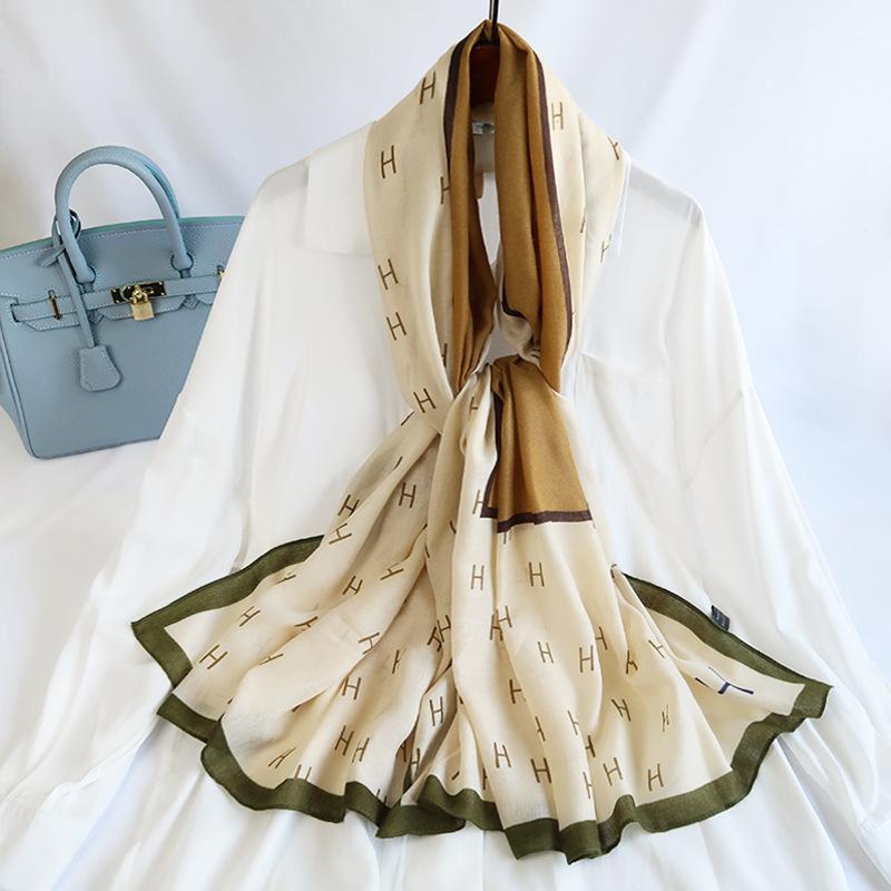 Cotton and Linen Scarf for Women In Autumn and Winter New Versatile Warm and Fashionable Letter Scarf Decorative Shawl