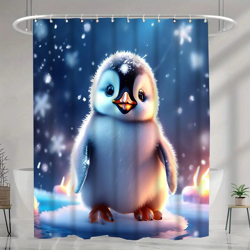

Hand-Drawn Pattern Of Cute Penguins Shower Curtain Washable Dirt-Resistant Shower Head Waterproof Polyester Bath Curtain W60H190(CM)-1 Pcs