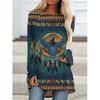 Western Aztec Ethnic 3D Print Langermede T-skjorter Bohemian Women Vintage Fashion T-skjorte Oversized Streetwear T-skjorter for kvinner Topper