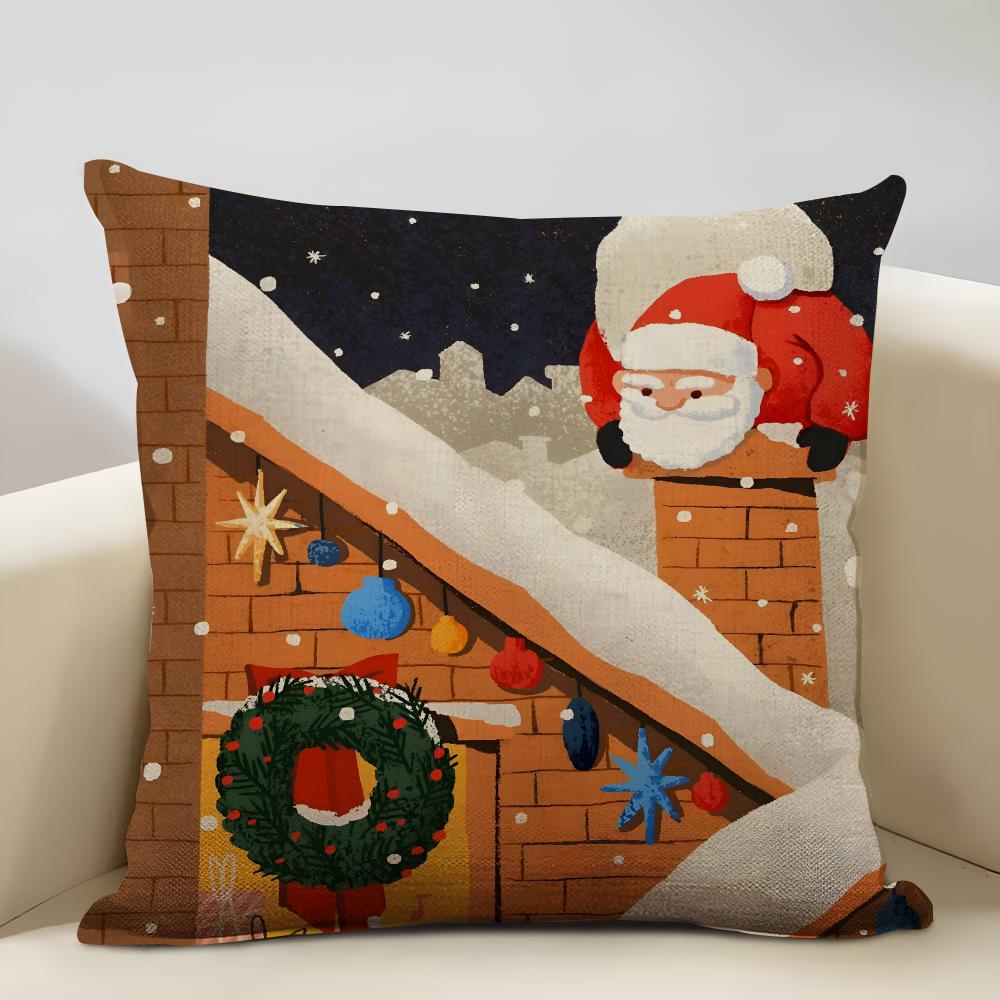 Cute Cartoon Christmas Cushion Cover Household Decoration Linen Sofa Cushion Cover: Skin-Friendly & Breathable With Invisible Zi