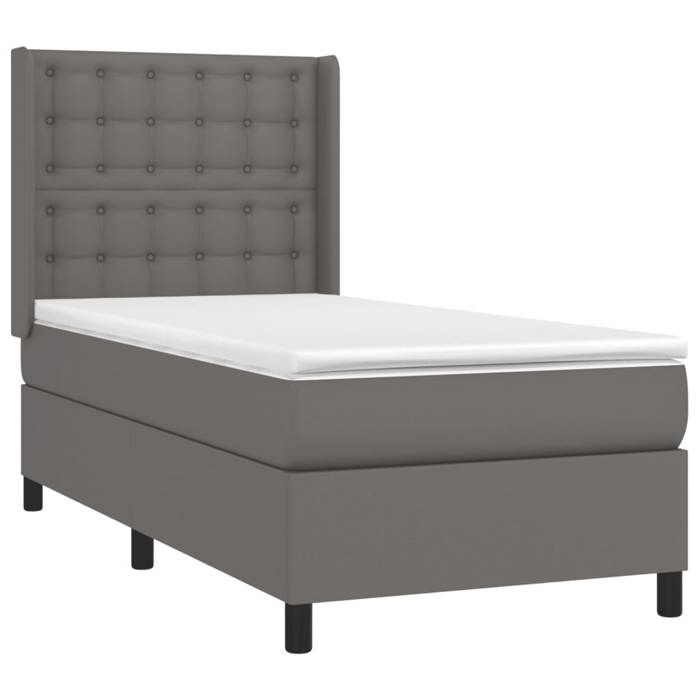 3132475 vidaXL Lit à sommier tapissier avec matelas Gris 90x190 cm Similicuir