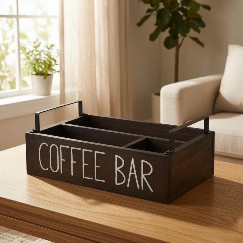 Wooden Coffee Bar Organizer Compact Pod Storage Box Multifunctional for Countertop,