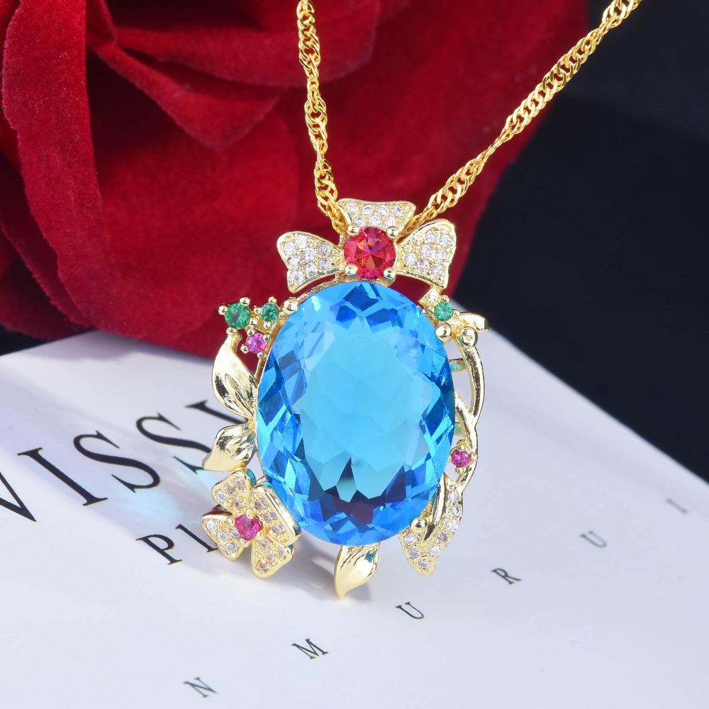 Simulierte Morganit-Anhänger Halskette für Damen Schweres Design Topas Violett Champagner Diamant Schmuck