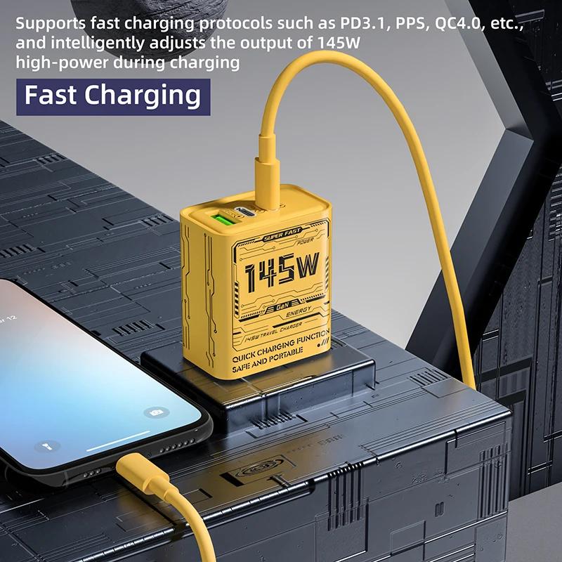 145W Quick Charge Fast Phones Charger PD USB Charger Adapter3 Ports EU/US/UK Plug Wall Adapter For iPhone Xiaomi Samsung