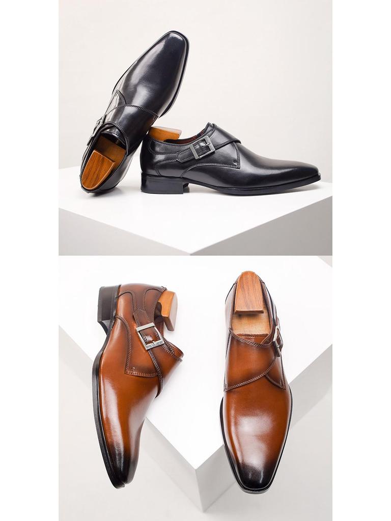 Men's Plus Size Genuine Leather Square Toe Monk Strap Shoes