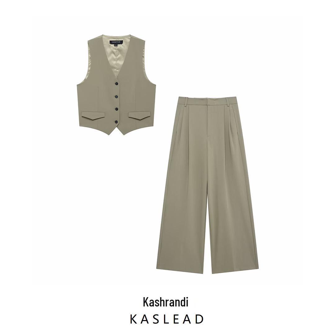 

2025 Spring Women s European & American Style V-neck Waistcoat Trousers M