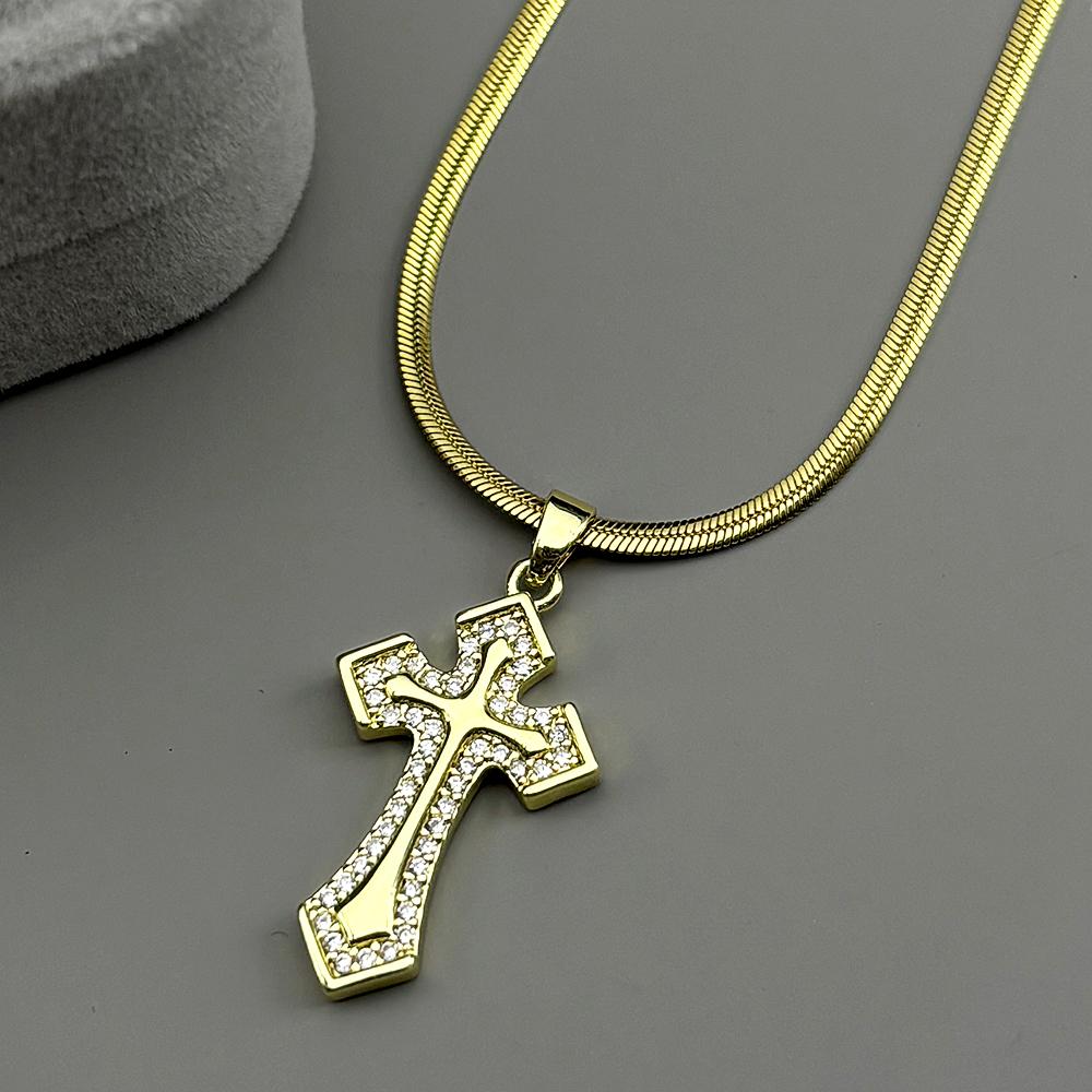 Crystal Zircons Cross Copper Pendant Necklace for Women Men Stainless Steel Chain Gold Color Catholic Amulet Necklaces Jewelry