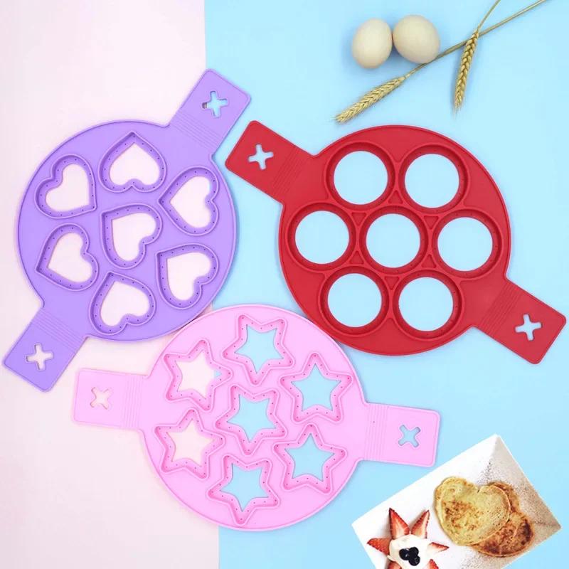 4/7 Holes Egg Pancake Maker Non Stick Silicone Mould Kitchen Baking Omelet Moulds Flip Cooker Egg Ring Egg Mold Baking Accessory