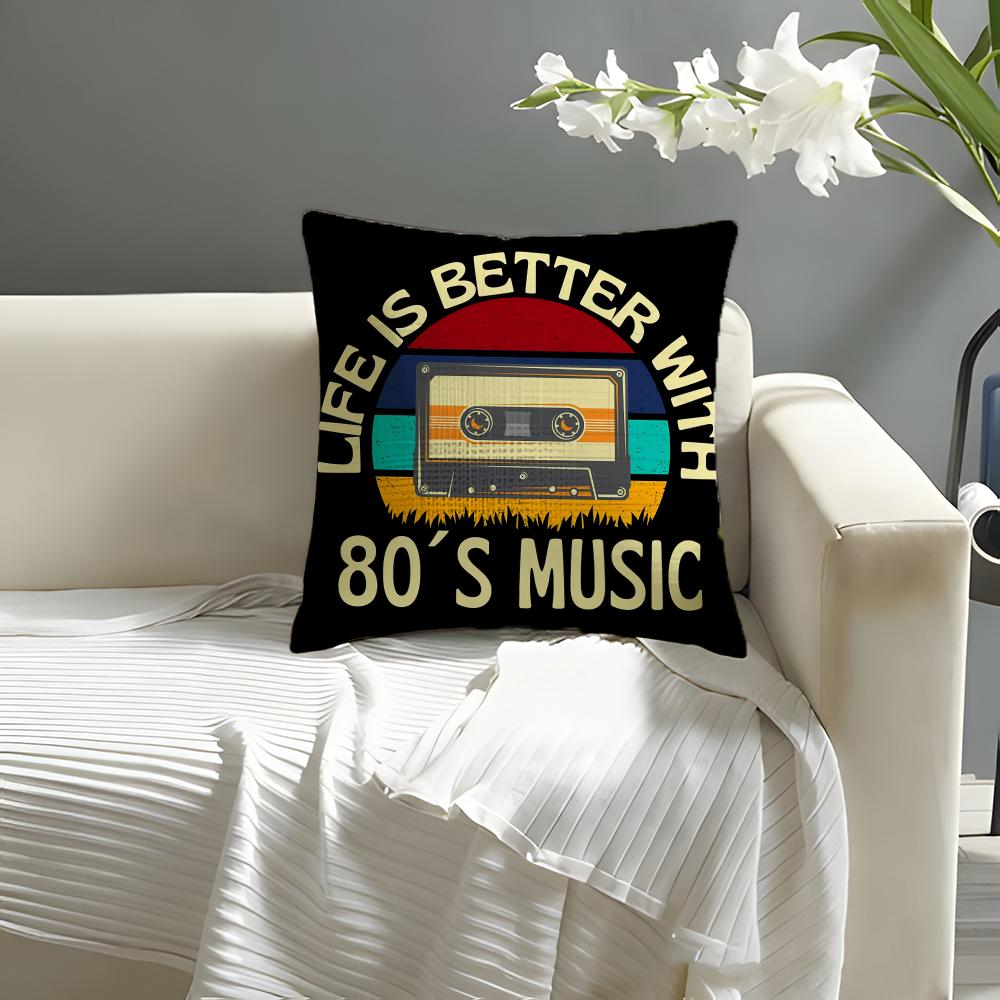 Cool Ccassette tape Pillow Case Natural Linen Organic Fabric DoubleSided Printing Sofa Home Decor Cushion Cover