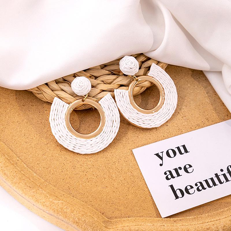 Exaggerated Oval Leather Dangle Earrings: Colorful, Hollow, Holiday Style