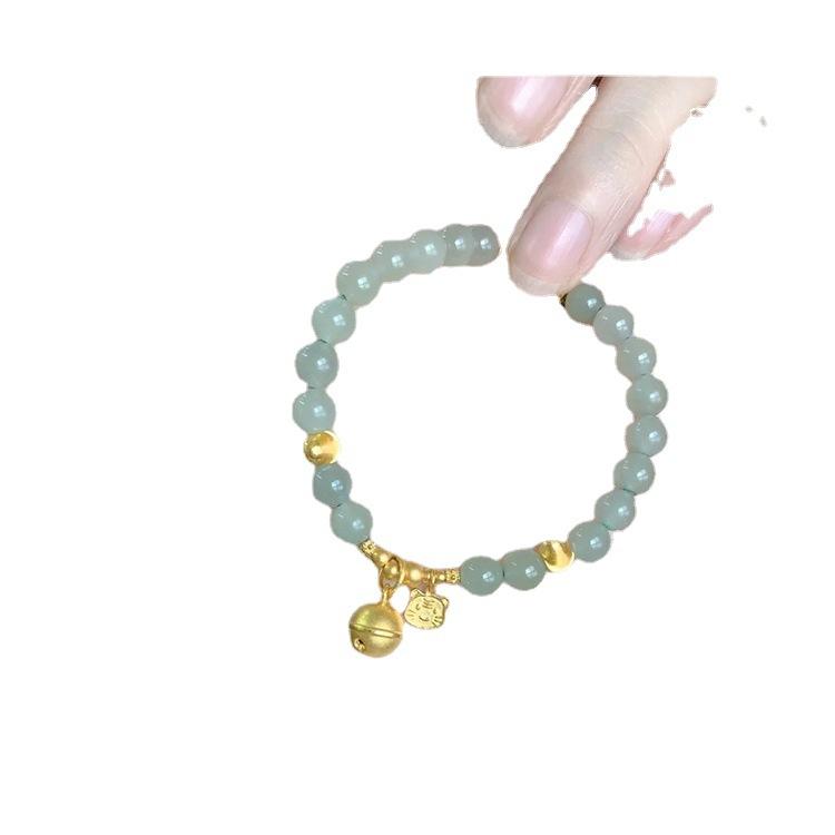 Peach Blossom Beaded Bracelet with Handmade Beads and Hetian Jade Fortune Charm, Chinese Style Niche Design, New Model for Women