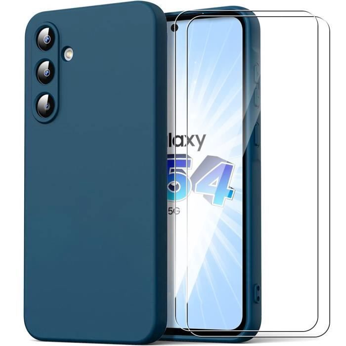 Coque Silicone pour Samsung Galaxy A54 5G - BOOLING - Ultra fine - Antichoc - Bleu + 2 Verres