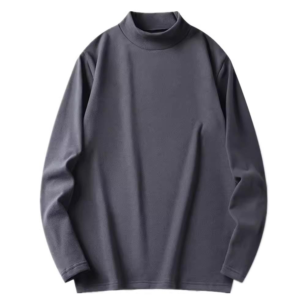 Men's Double-Sided Velvet Half-High Collar Long-Sleeve Black T-Shirt for Autumn and Winter