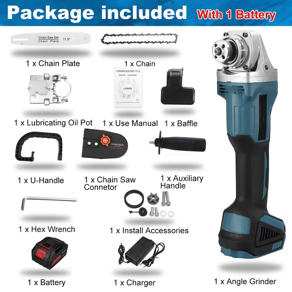 2 In 1 3 Gears Cordless Angle Grinder Electric Chainsaw Brushless 588VF 11.5 inch Power Tool for  18v battery