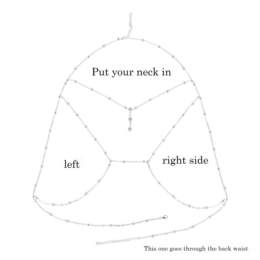 Chest Chain, Body Chain, Bikini Collarbone Chain, Sexy Hanging Chain Decoration, Necklace, Women's Accessories, European and American Trendy Chain