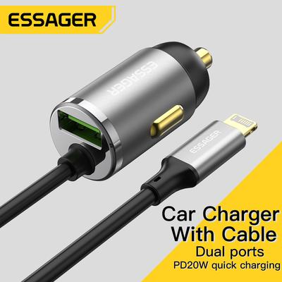 Essager Ładowarka Samochodowa 20W z Kablem Szybkie Ładowanie Pd3.0 Qc Usb Szybka Samochodowa Ładowarka Usb Do Xiaomi Iphone 14 13 Ładowarka do Telefonu Komórkowego
