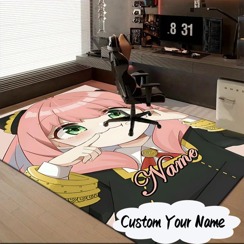 Custom Name Pink Hair Anya Carpet, Chair Rug,Area Rug for Office Bedroom living rooms bedroom, Doormat decor Christmas fan gifts