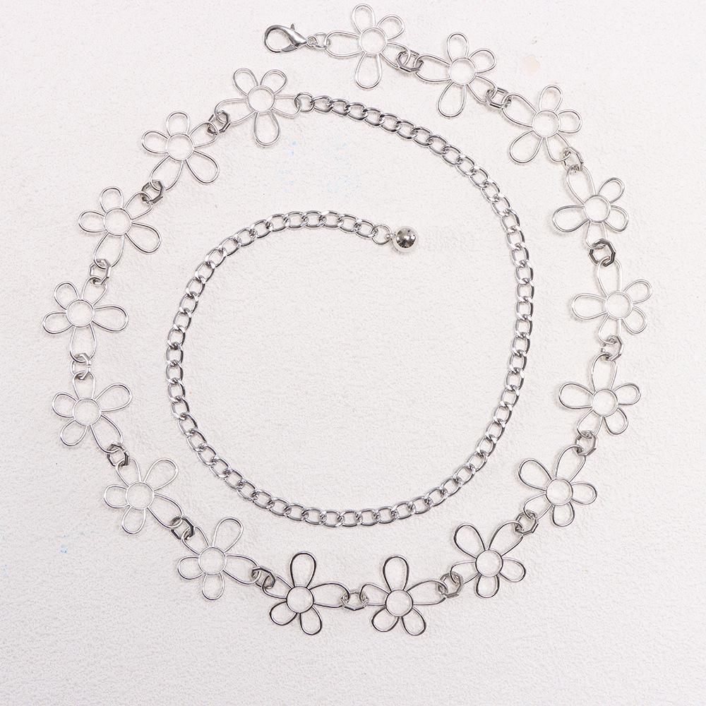 Silver Floral Waist Chain for Women: Ethnic Style Retro Thin Accessory