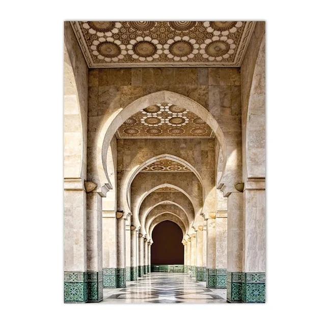 

Принт мечети Мусульманское украшение Картина Марокканская арка Дверь Холст Живопись Исламское здание Архитектура Хасана Настенное искусство Постер 8X12inch 20x30cm