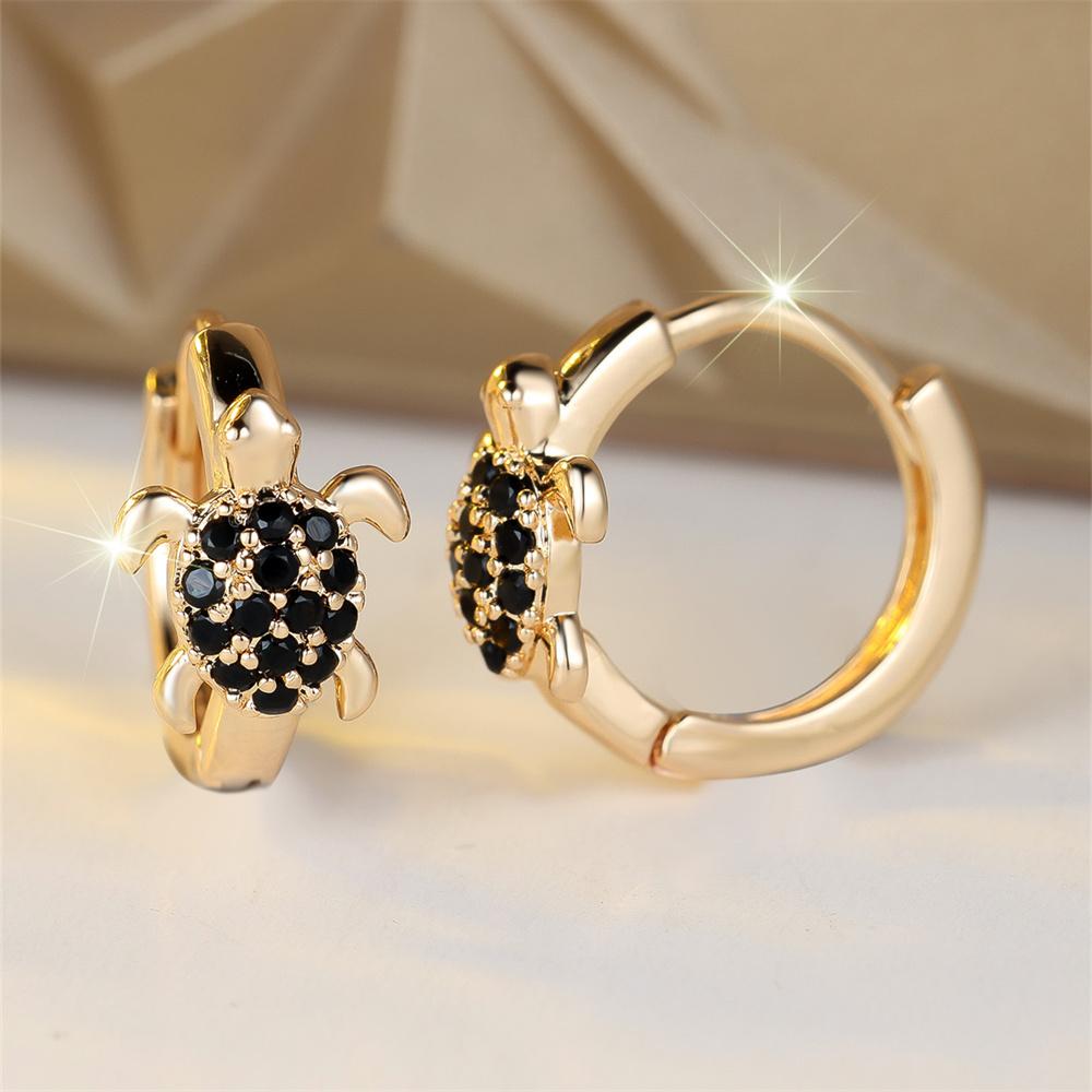 Vintage Green Zircon Cute Sea Turtle Hoop Earrings For Women Boho Gold Color Small Ear Buckle Wedding Jewelry Mother's Day Gifts