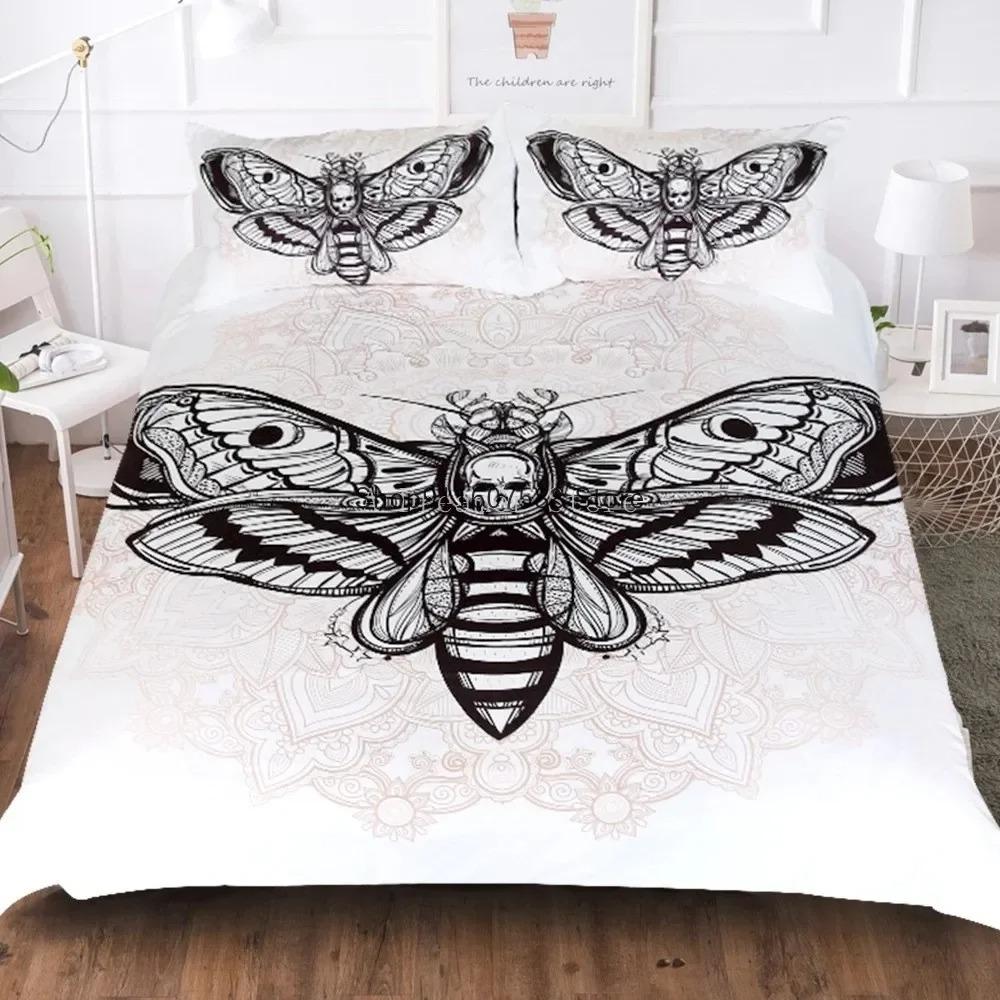 Schwarzer Tod Motte Bettwäsche Set Gotisches Totenkopf Bettbezug Set Schmetterling Bettwäsche 2/3 Stück Mond Sterne Luxus Heimtextilien