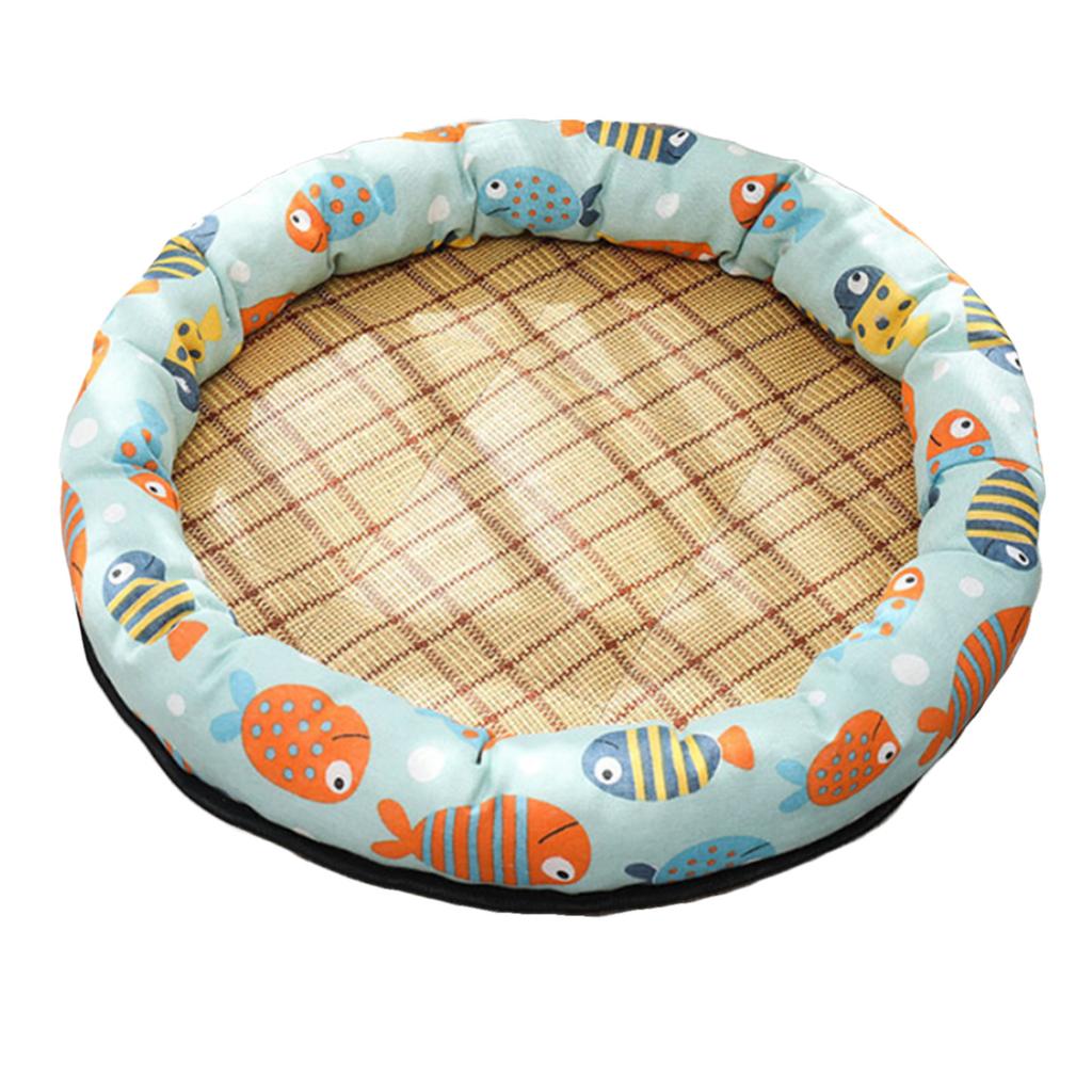 Rundes Haustierkühlbett Cartoon-Druck Haustierschlafbett Sommer Atmungsaktive Haustiermatte für Hunde Katzen