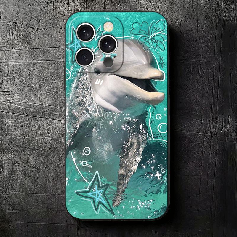 Ocean Cute Dolphin Soft Phone Case for iPhone 16 16E 17 Air 15 Pro Max 14 Plus 13 Mini 11 12 7 Black Cover Back Shell