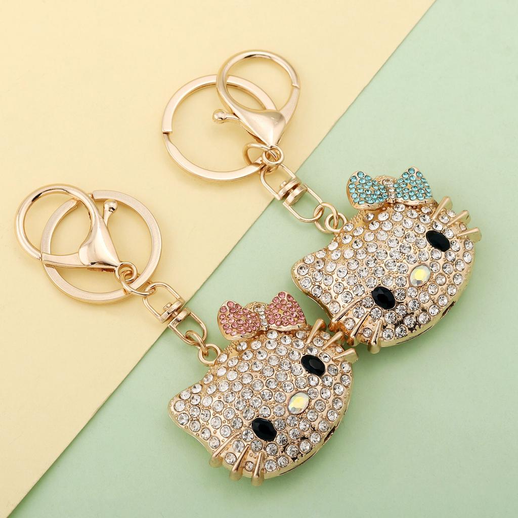 Anime  Rhinestone Crystal Keychain Cute Kitty Cat Shape Pendant Keyring Car Key Holder Party Birthday Gifts Jewelry