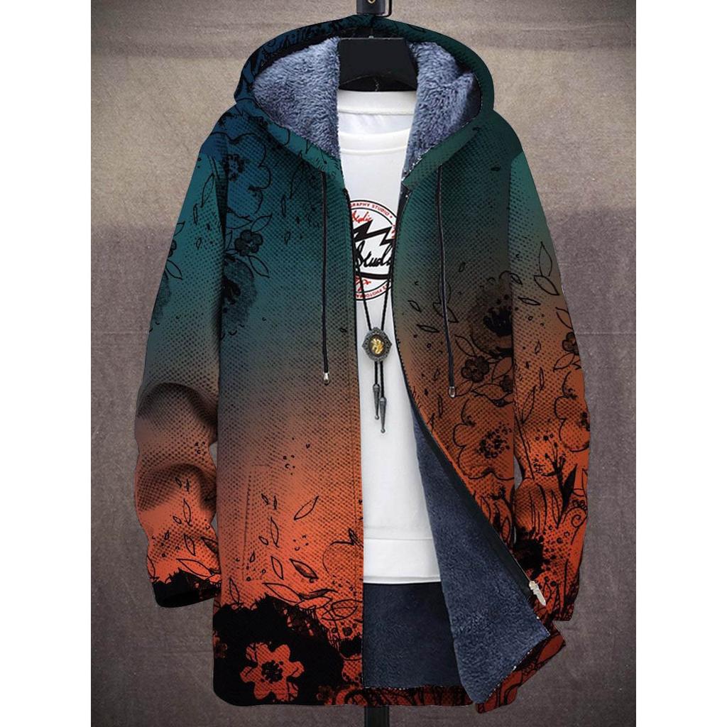 Men Cardigans Coats Geometric Stripe Square Printed Plush Thick Winter Abstract Art Graphics Jackets Casual Streetwear Clothing