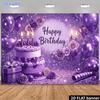 Purple Rose Cake Balloon Birthday Party Banner, Polyester Fabric, for Birthday Party Photo Booth Decor
