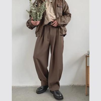 Men's Retro Brown Wide-Leg Drape Pants - Casual, Loose-Fit for Spring and Autumn