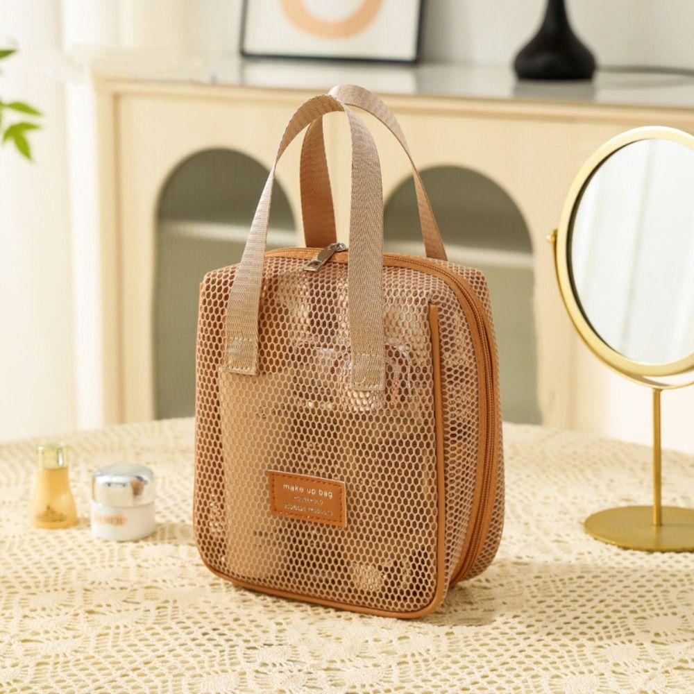 Large Capacity Mesh Handheld Makeup Bag Square Storage Toiletry Bag Simple Cosmetic Cases  Travel