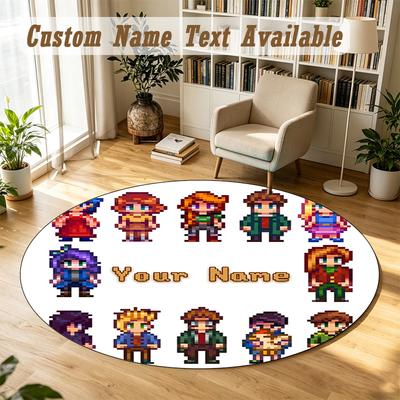 Stardew Valley Personalized Round Rug Support Custom Name, Soft Home Decor Mat
