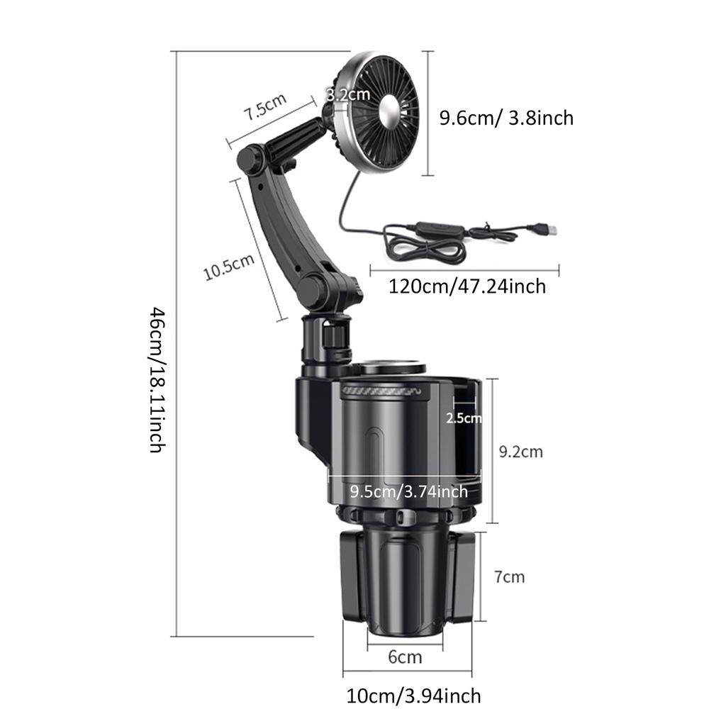 Multifunctional Car Cup Holder Car Fan with Atmosphere Light 3 Speed Wind Adjustment Plug and Play