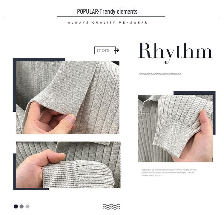 Męski sweter dzianinowy z długim rękawem, gładki, 2025: Wysokiej klasy koszulka polo business casual na wiosnę i jesień