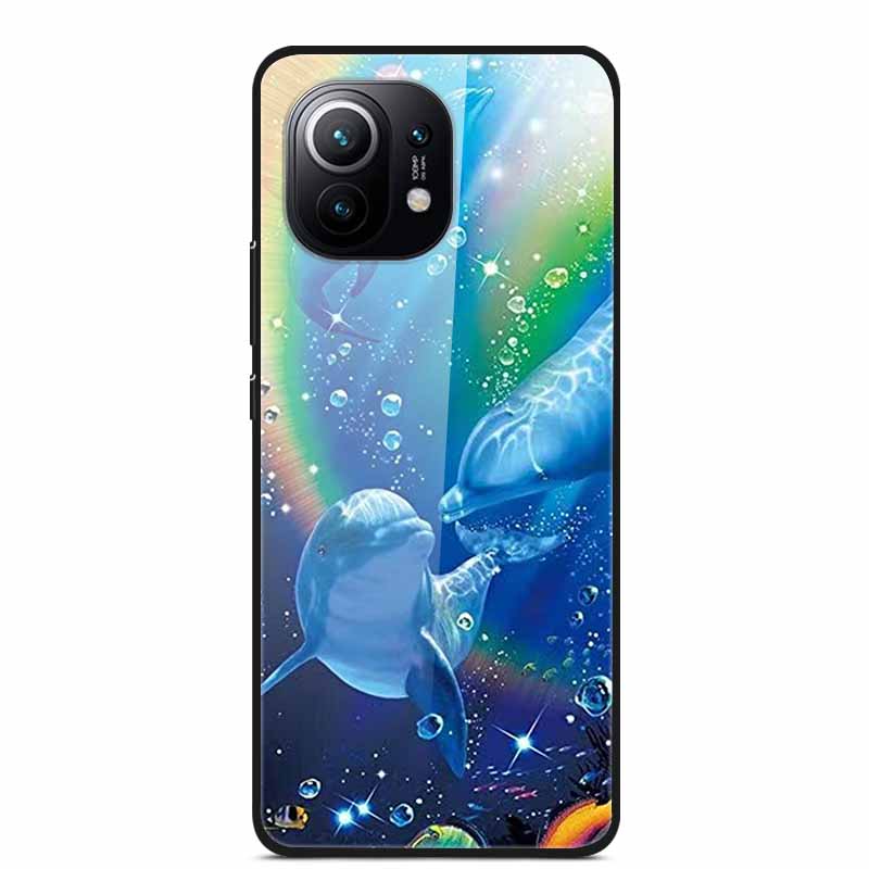 Glass Back Cover For Xiaomi 11 Lite 5G NE Case Soft Edge Hard Tempered Glass Case For Xiaomi Mi 11 Lite 5G NE Phone Case Coque