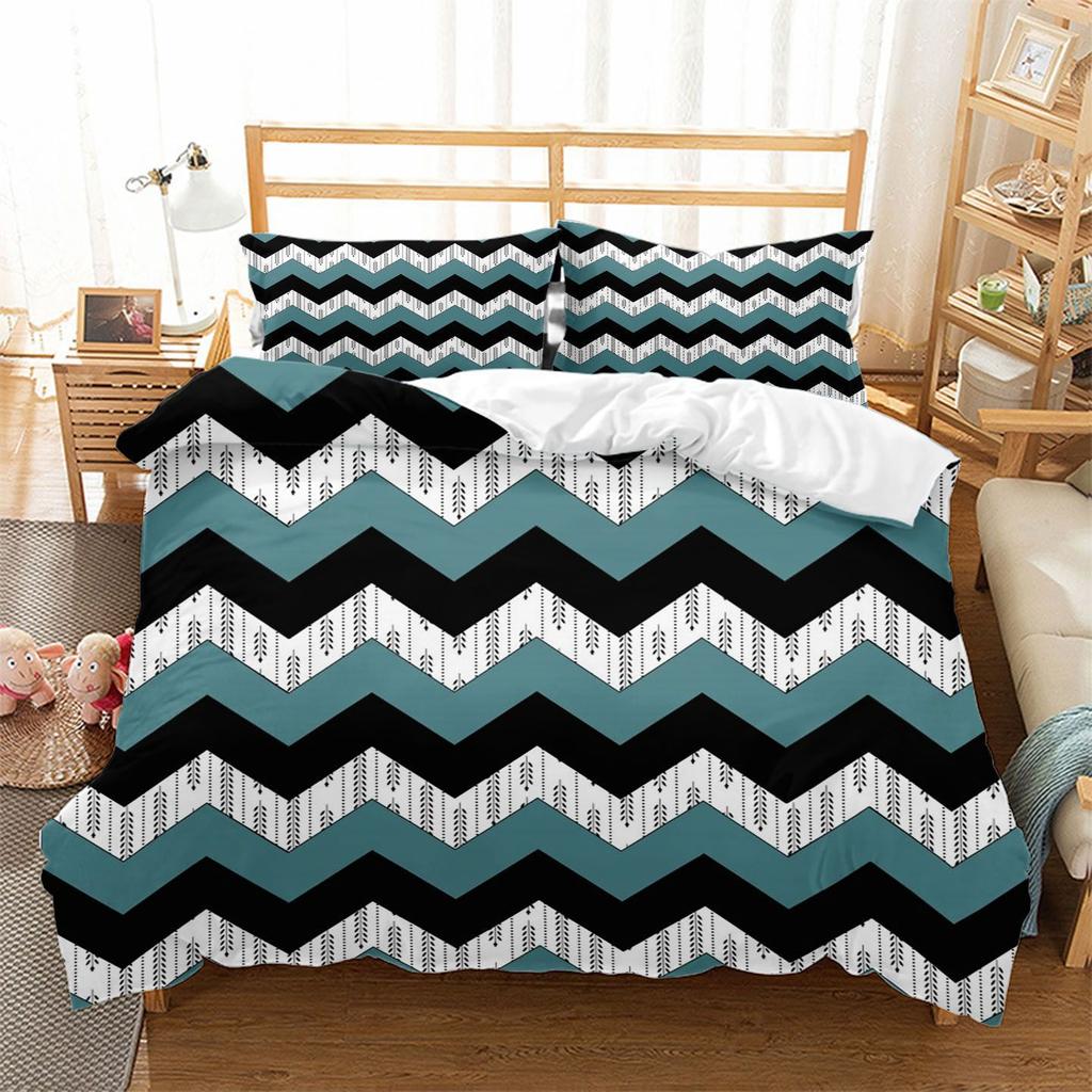 Vintage Plaid Geometric Pattern Bed Three-Piece Set 3D Digital Printing