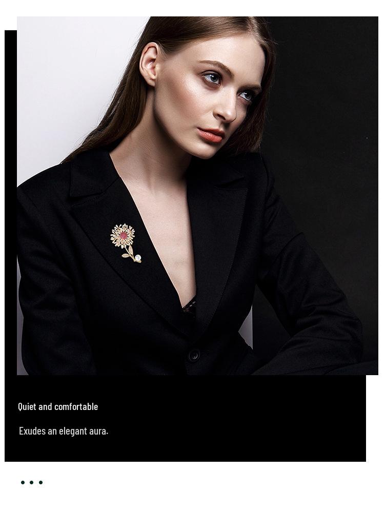 Timeless Dandelion Zircon Brooch - Elegant Flower Pin for Women's Clothing Accessories
