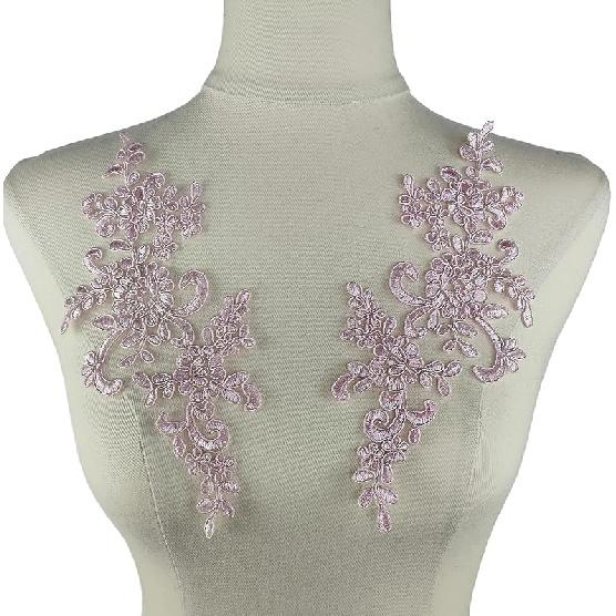 1 Pair Lace Flower Applique Beaded Rhinestones Sew On Embroidered Patches Applique Décor for Wedding Dress DIY Sewing Craft Decoration, Black 9.2 x