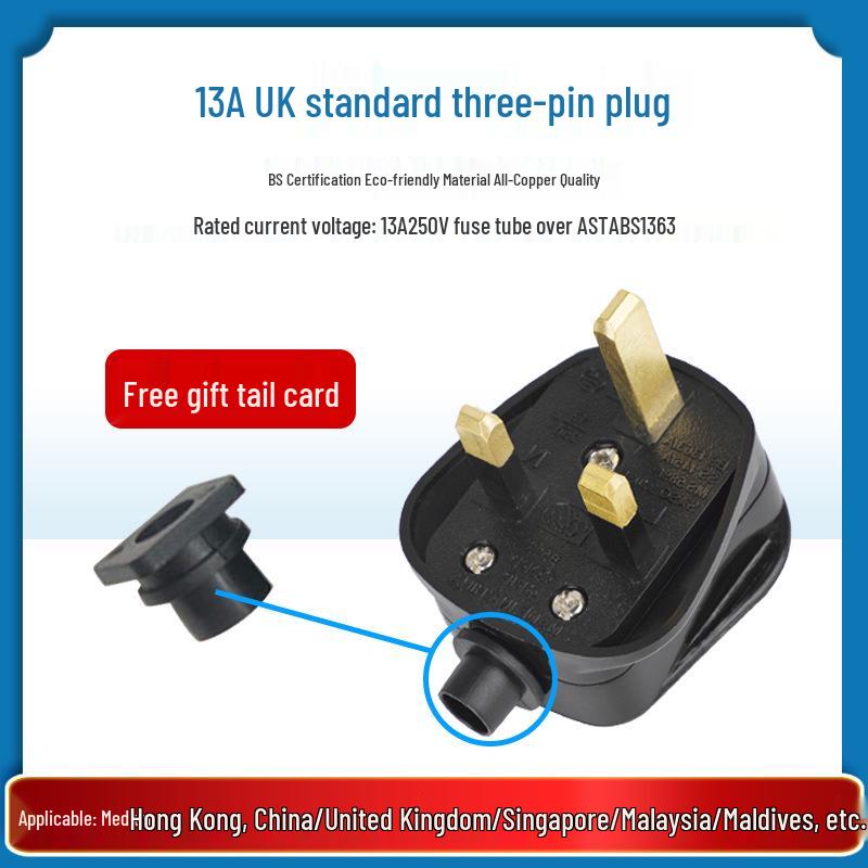 

UK 13A Square Pin Plug BS Certified Copper Power Cord Conversion Socket