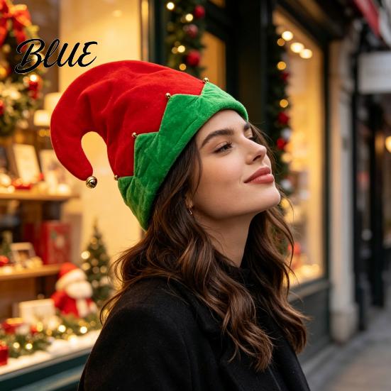 Warm Winter Hats for Family Gatherings Christmas Elf Hat Soft Flannel Santa Cap with Pom Bell Decorative Bells Adults Kids Stretchy Holiday