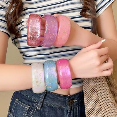 Circle Geometric Aurora Dopamine Bangle Resin Retro Hand Ring Personality Women Wide Bracelet  Gift