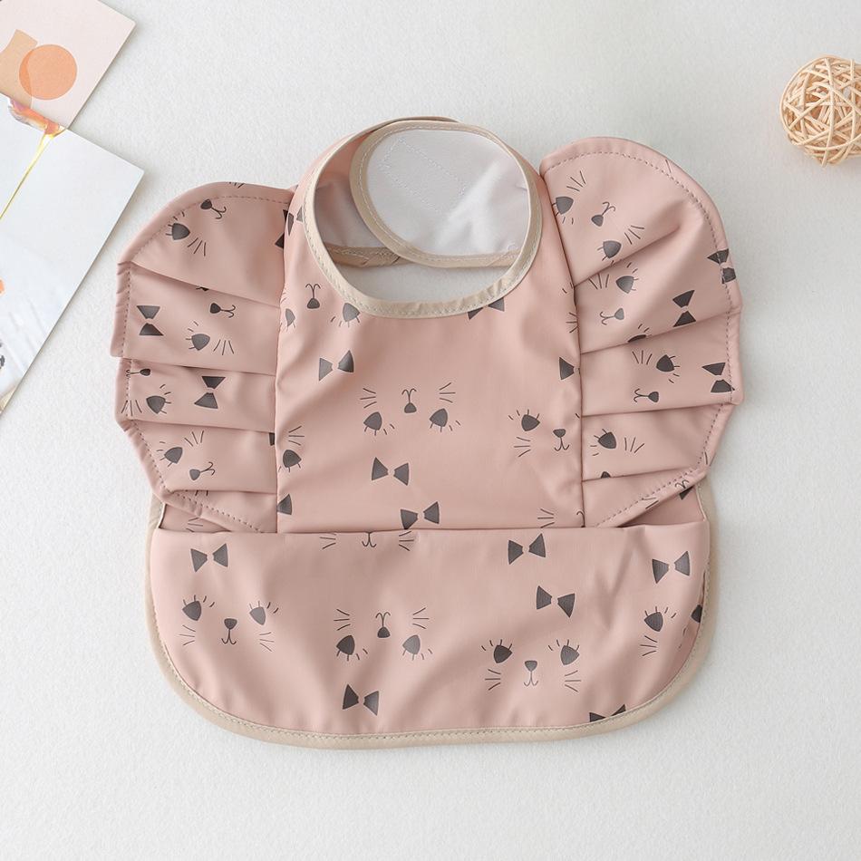 Nordic Style Baby PU Leather Waterproof Bib With Angel Wings Children Feeding Bib Burp Cloth Easy to Clean Baby Cute Print Bibs