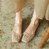 French Silk Ballet Flats Women's Elastic Mary Janes Comfortable Flat Head Square Low Cut Grandma Shoes High Heel Single Shoes