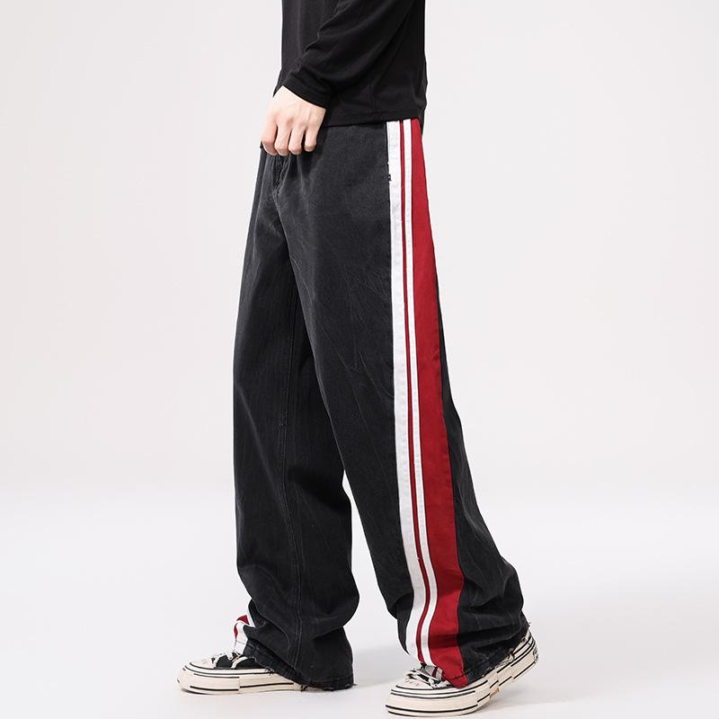 Wide-leg Jeans Men's Striped Retro Washable Old Casual Trousers
