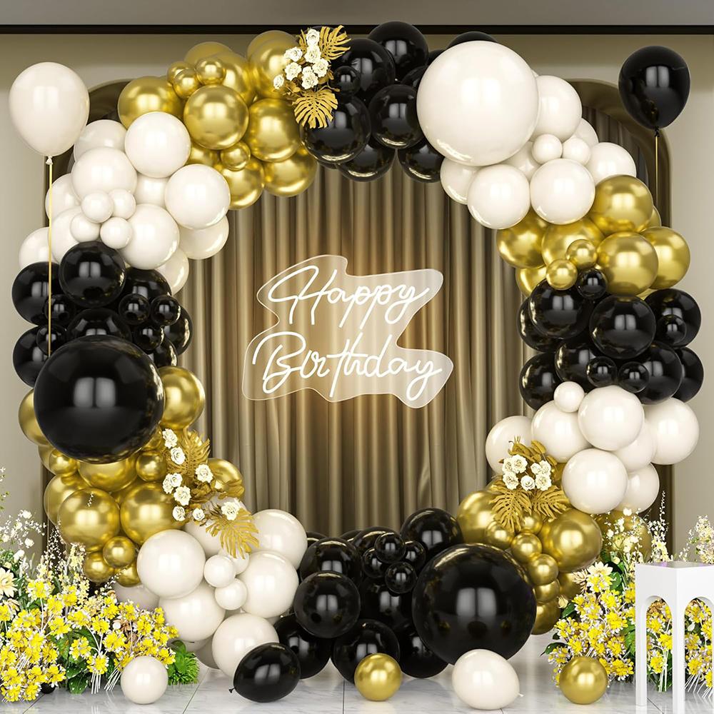 Sand White Balloons Garland Black Gold Balloon Arch Kit New Year 2026 Graduation Birthday Party Wedding Anniversary Decoration