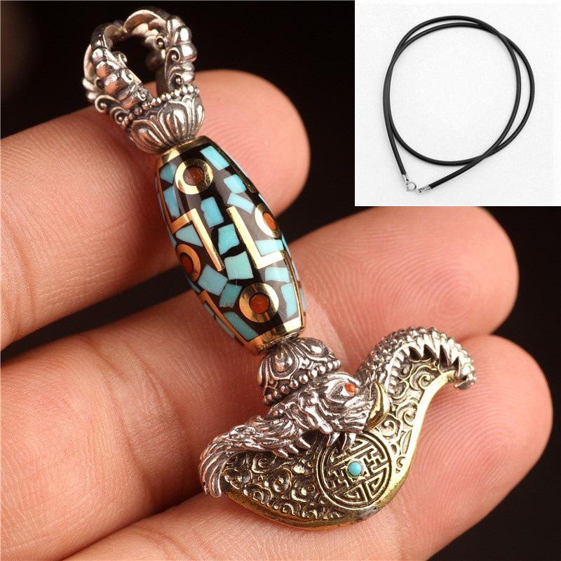 Tibetan Ritual Tools: Retro Silver Yueling Knife, Elephant Trunk Pendant, Vajra Pestle Accessories - Unisex Cultural Gifts
