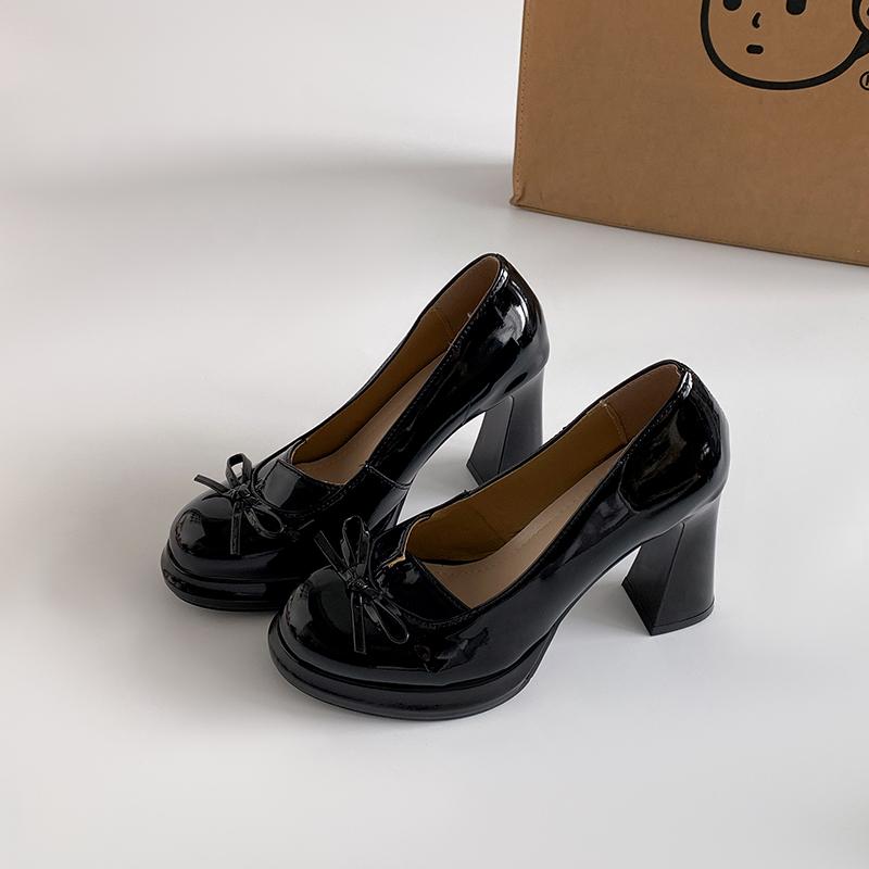 

Новая платформа Толстый каблук Женские туфли Мэри Джейн Мода Бабочка-узел Слипоны Дамские Уличные Платье Туфли-лодочки 35 чёрный