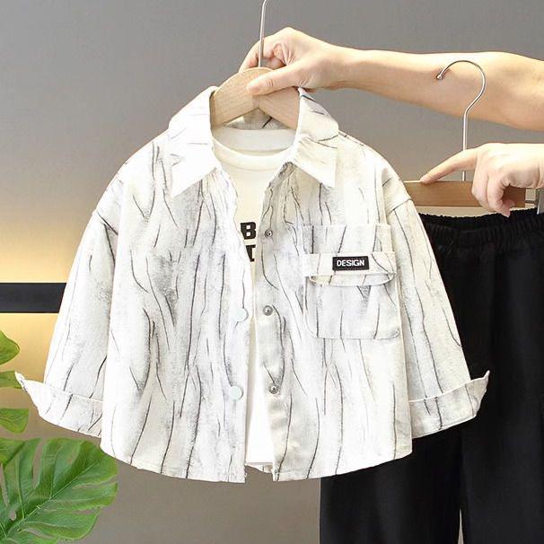 Boys' Trendy Shirt Jacket Set - Cool Long Sleeve Autumn/Spring Outfit 2025